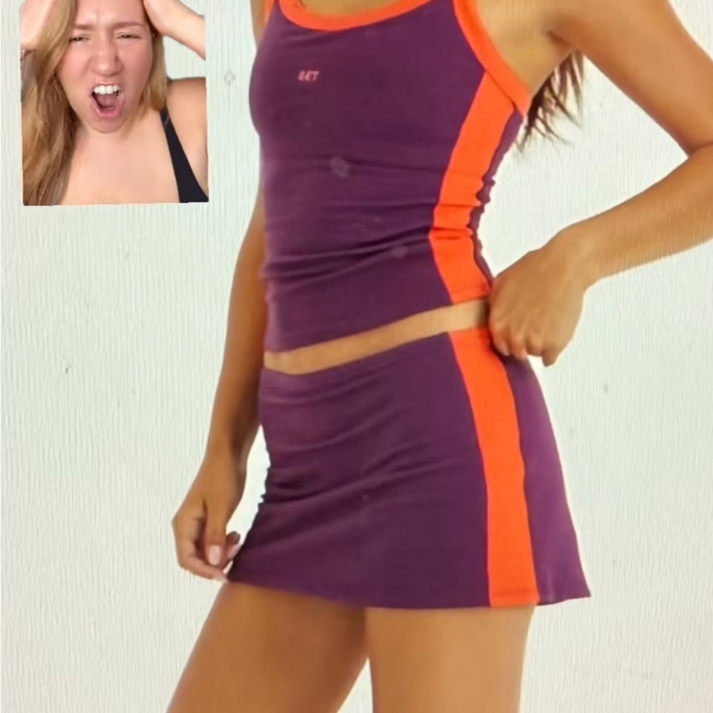 SET Active Purple Tank Top & Mini Skirt with Orange Panels